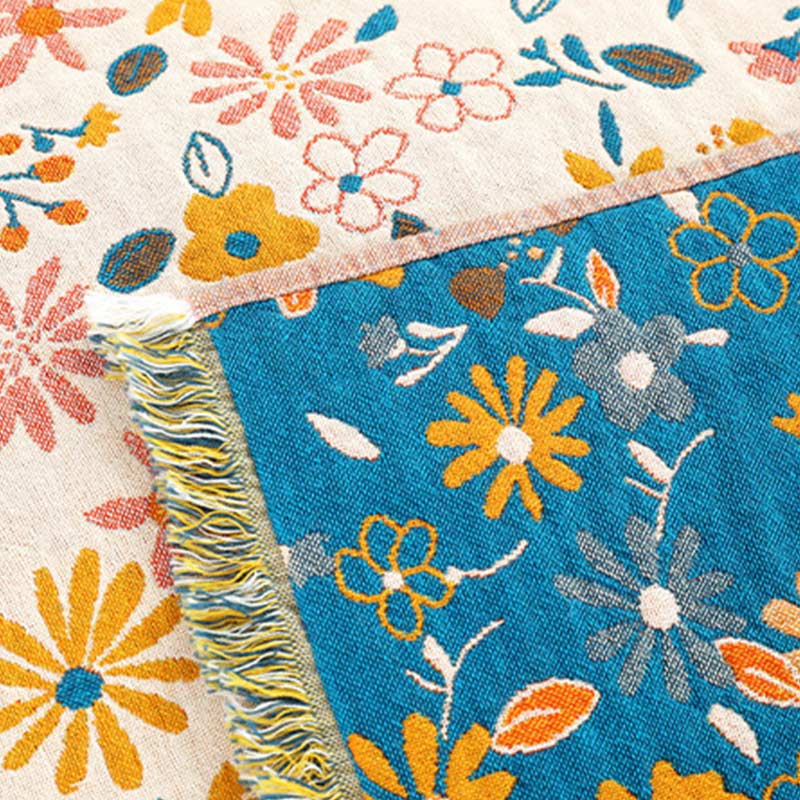 Couverture Ownkoti avec pompons de fleurs de jardin, housse de canapé