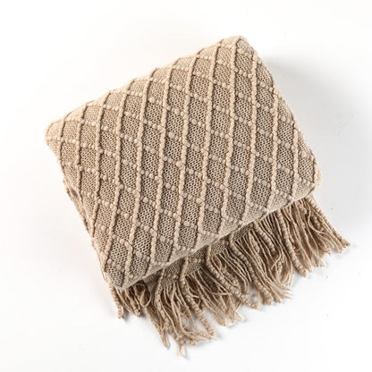 Ownkoti – Couverture tricotée avec motif prisme et pompons