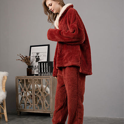 Ownkoti Ensemble de vêtements d'intérieur simple et chaud à col en V pour l'hiver