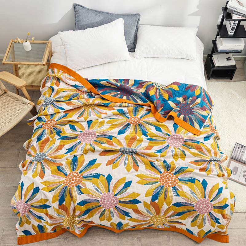 Couette réversible en coton Ownkoti à imprimé floral jaune