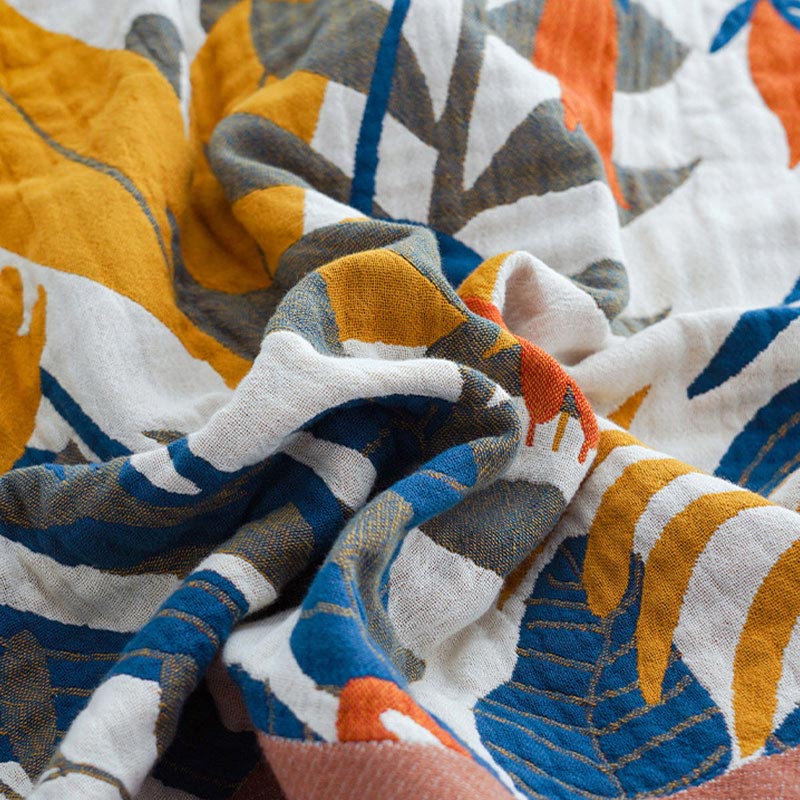 Couverture de canapé réversible en coton avec motif de fleur de verge d'or
