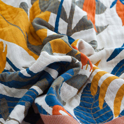 Couverture de canapé réversible en coton avec motif de fleur de verge d'or