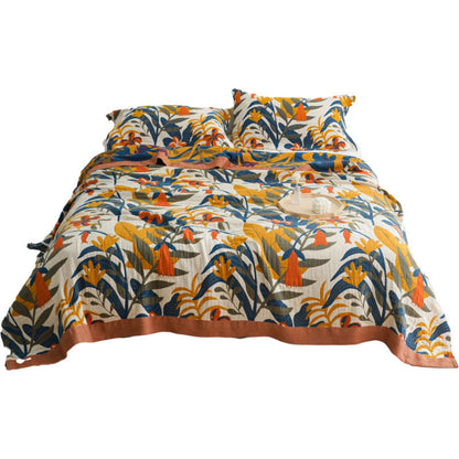 Couette réversible en coton avec imprimé de fleurs de verge d'or