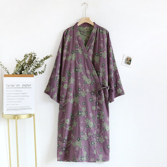 Peignoir en jacquard pur coton à motif fleur de prunier