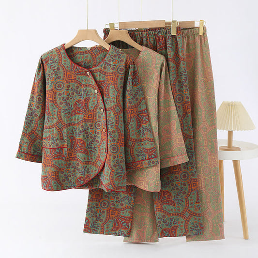 Ensemble de vêtements d'intérieur à col rond avec motif jacquard vintage - image 0