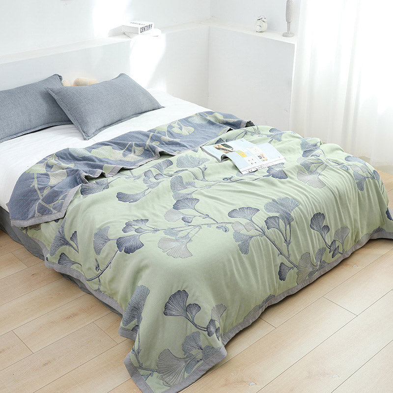 Couette réversible en gaze de coton avec feuilles de ginkgo - Vert - 230 cm x 250 cm - image 0