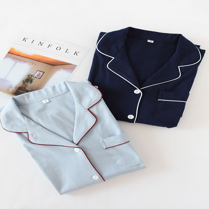 Chemise de nuit en coton uni avec patte de boutonnage