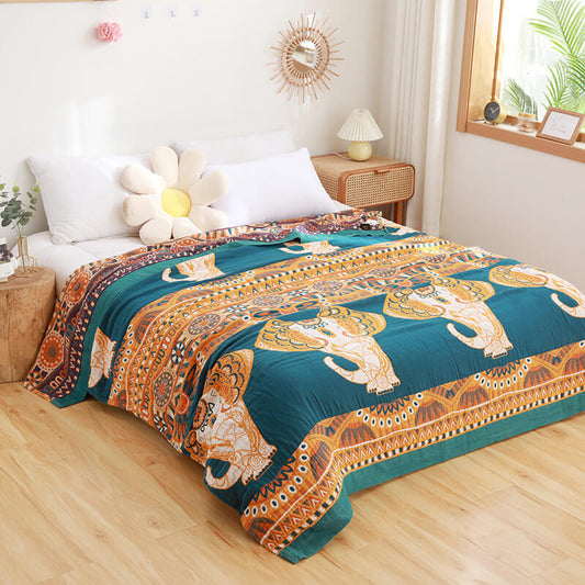 Couette d'été réversible en coton à motif éléphant Ownkoti