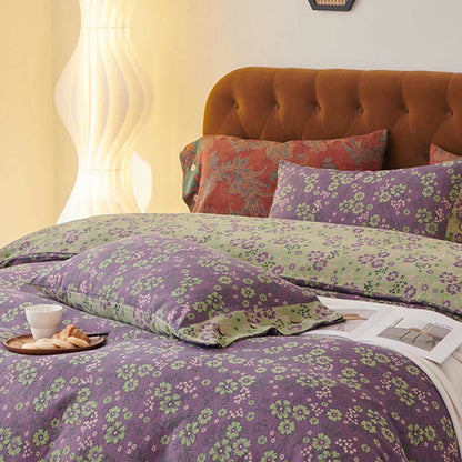 Parure de lit en gaze de coton à motif floral (4 pièces)