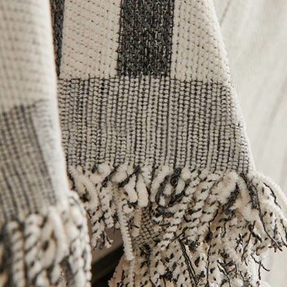 Housse de canapé en chenille à rayures droites et pompons