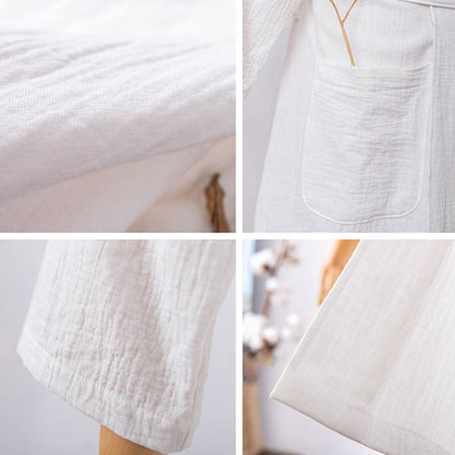Peignoir doux à manches longues et col en V avec poches Ownkoti
