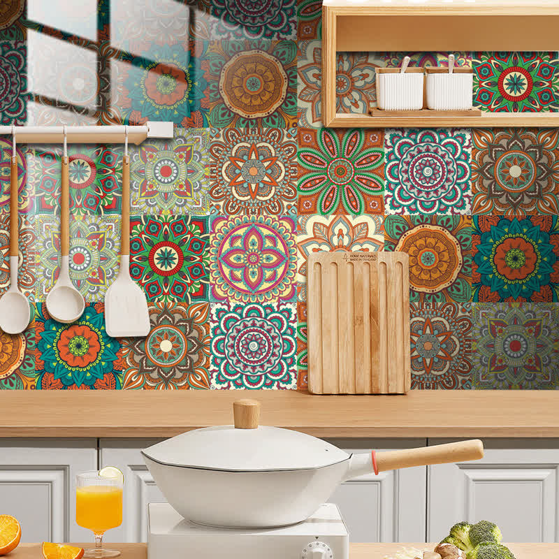 Papier peint autocollant amovible à motif floral rétro (10 pièces)