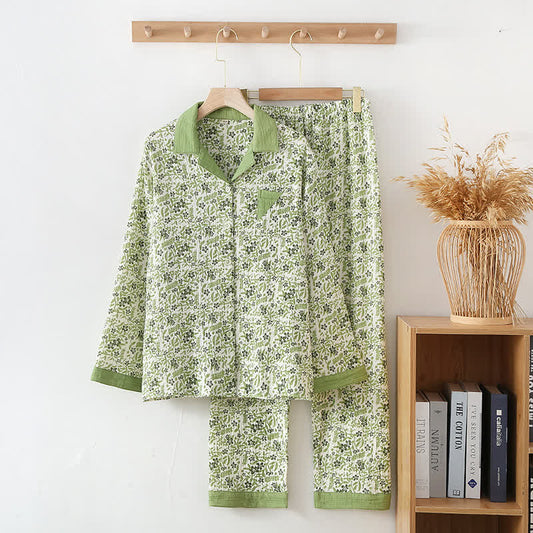 Ensemble de vêtements d'intérieur en coton de style pastoral avec imprimé floral