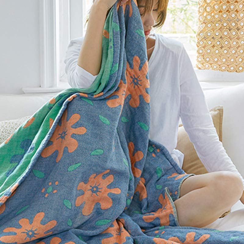 Couverture en coton réversible respirante avec de jolies fleurs