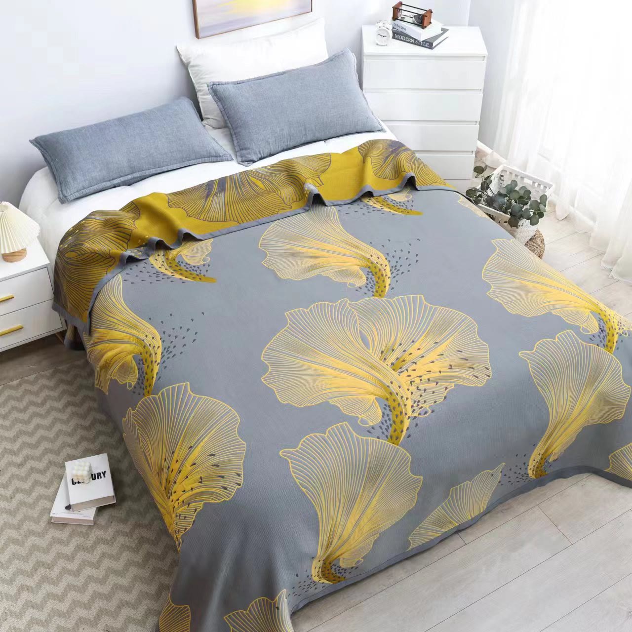 Couverture réversible en coton avec imprimé Zantedeschia Aethiopica