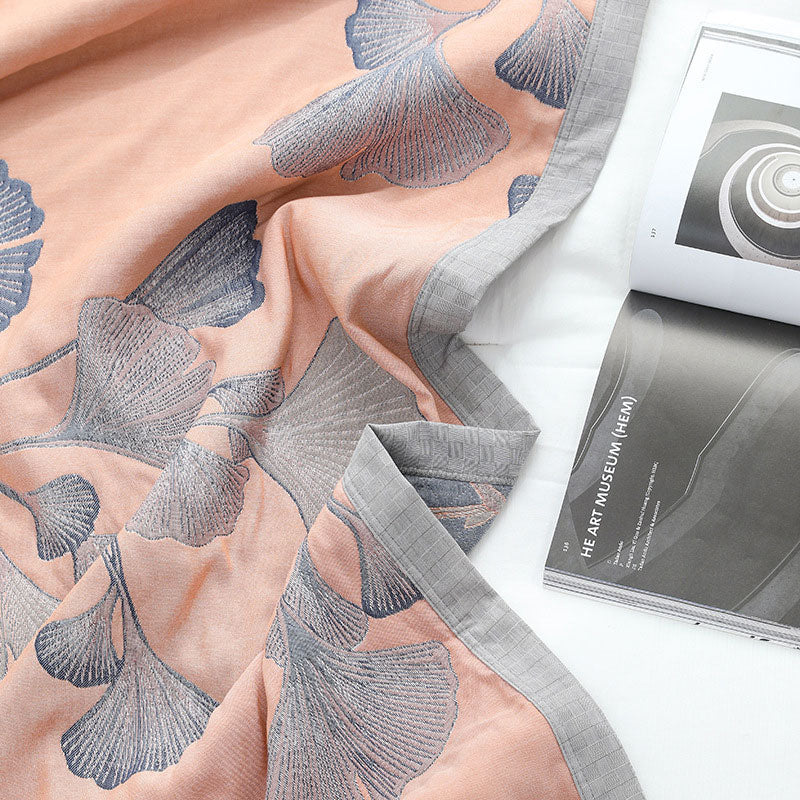Couette réversible en gaze de coton avec feuilles de ginkgo