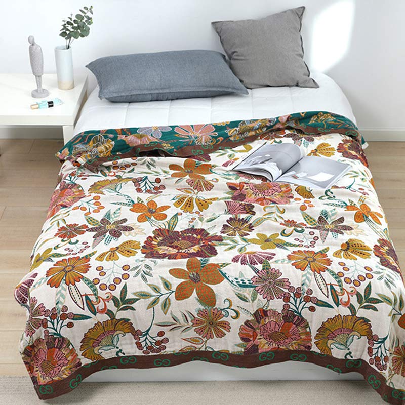 Couette réversible en coton à motif de fleurs luxuriantes Ownkoti