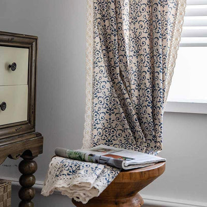 Rideau Boho Ownkoti à motif bleu, semi-occultant