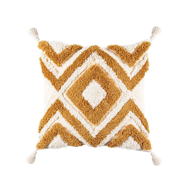 Housse de coussin Ownkoti Maroc en jacquard avec pompons