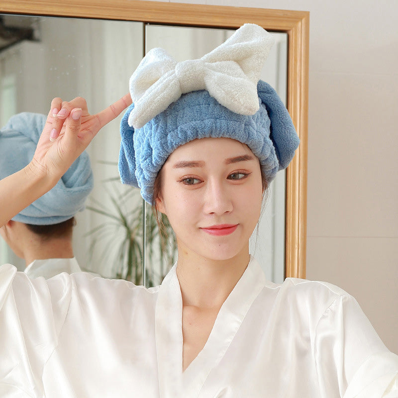 Bonnet séchant les cheveux avec nœud et élastique