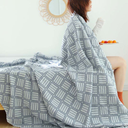 Couette à trois couches Ownkoti Plaid en pur coton - Bleu - 200cm x 230cm - image 1