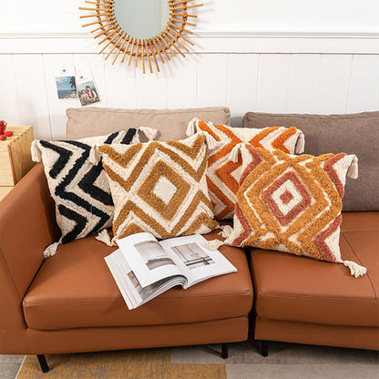 Housse de coussin Ownkoti Maroc en jacquard avec pompons
