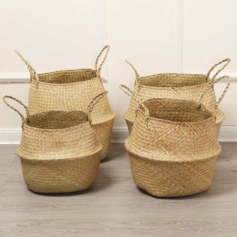 Panier en jonc de mer tissé Ownkoti, panier de rangement pour pots de fleurs (lot de 2)