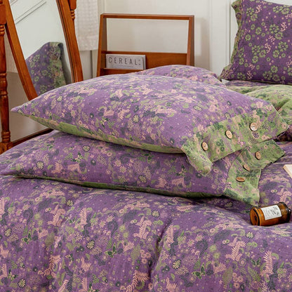 Parure de lit en coton violet à fleurs bohèmes (4 pièces)