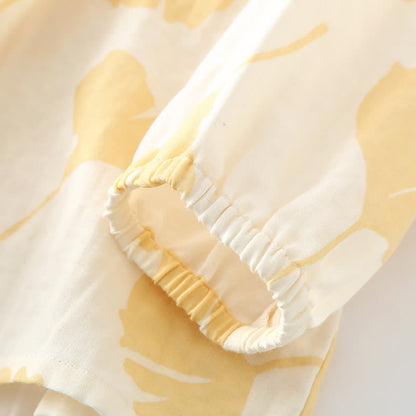 Ensemble de vêtements d'intérieur en coton avec nœud en feuille de ginkgo
