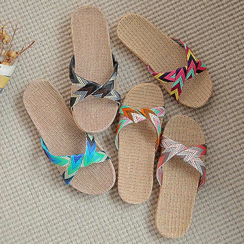 Chaussons antidérapants en lin Boho Cross