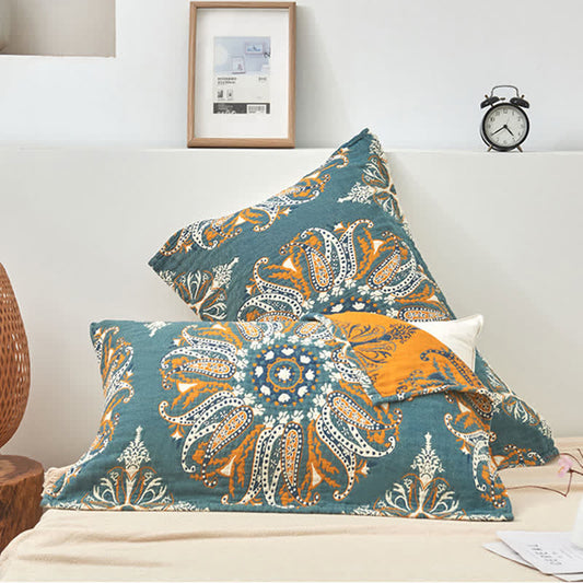 Serviette de toilette à motif floral cyan foncé (2 pièces)