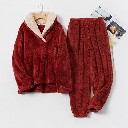 Ownkoti Ensemble de vêtements d'intérieur simple et chaud à col en V pour l'hiver