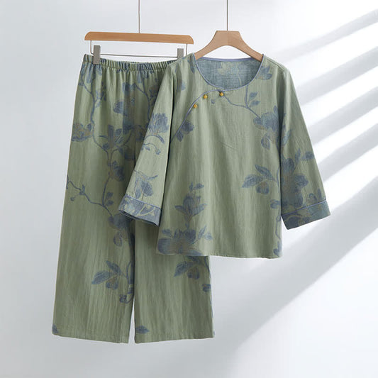 Ensemble de vêtements d'intérieur confortables en coton avec col rond et motif floral