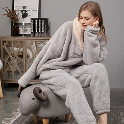 Ownkoti Ensemble de vêtements d'intérieur simple et chaud à col en V pour l'hiver