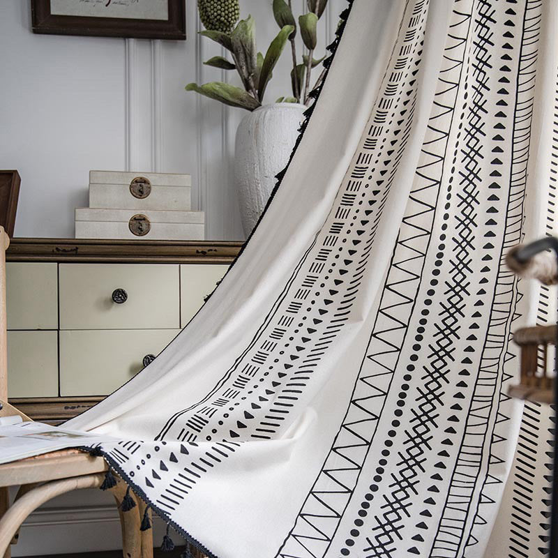 Rideaux semi-occultants Ownkoti en coton de style bohème avec un motif géométrique