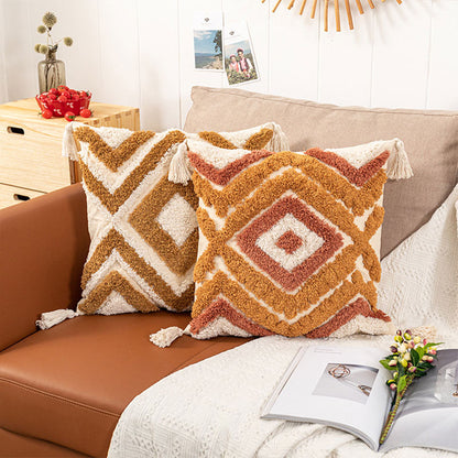 Housse de coussin Ownkoti Maroc en jacquard avec pompons