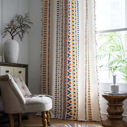 Rideau bohème Ownkoti avec motifs géométriques colorés et pompon