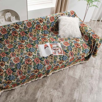 Housse de canapé à pompons et motif rose de style campagnard