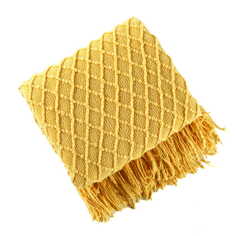 Ownkoti – Couverture tricotée avec motif prisme et pompons