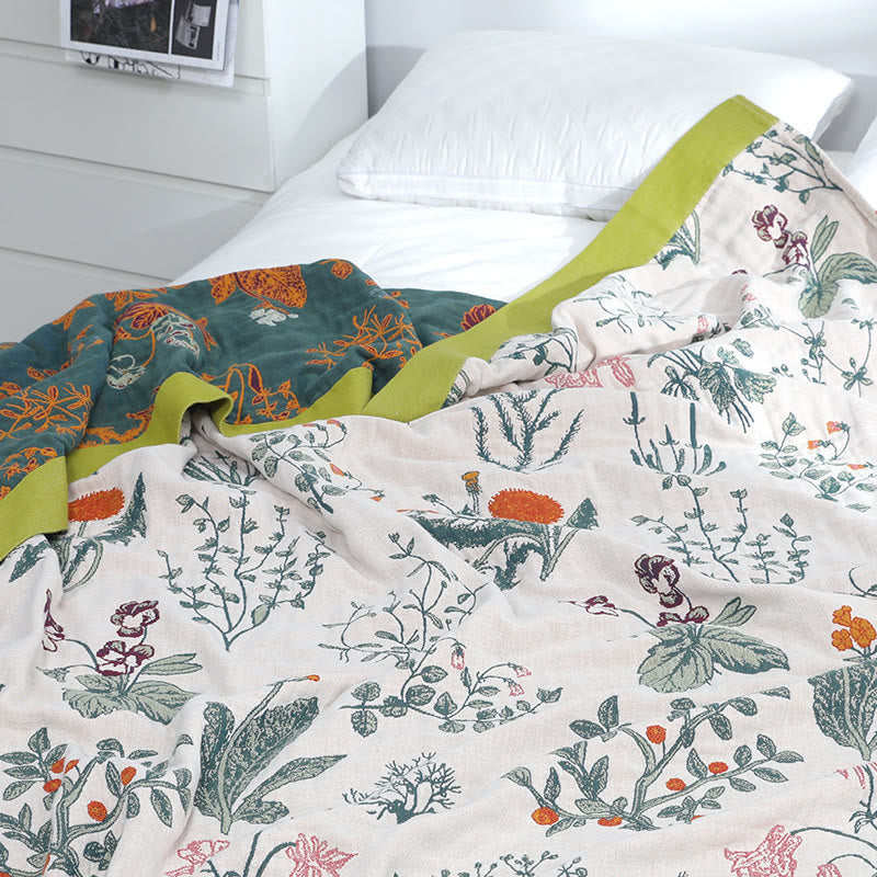 Couette réversible en coton doux avec fleurs et plantes