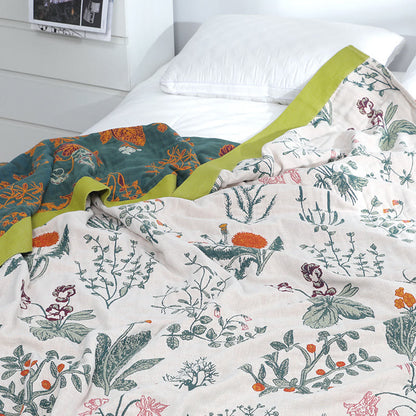 Couette réversible en coton doux avec fleurs et plantes