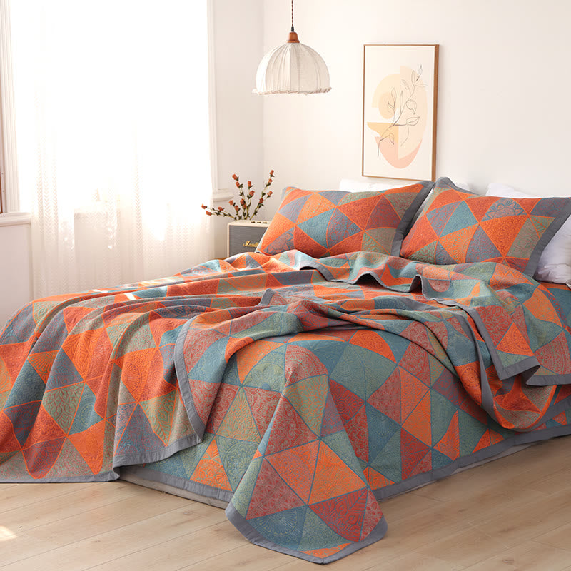 Couette réversible en coton à motif triangulaire
