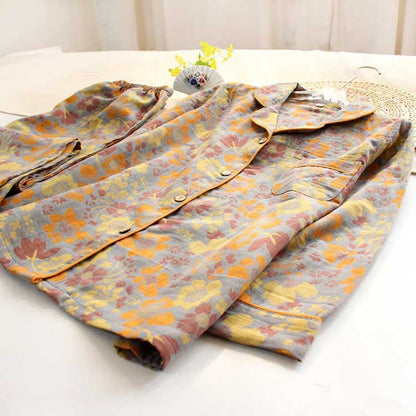 Ensemble de vêtements d'intérieur en coton jaune avec revers à motif marguerites