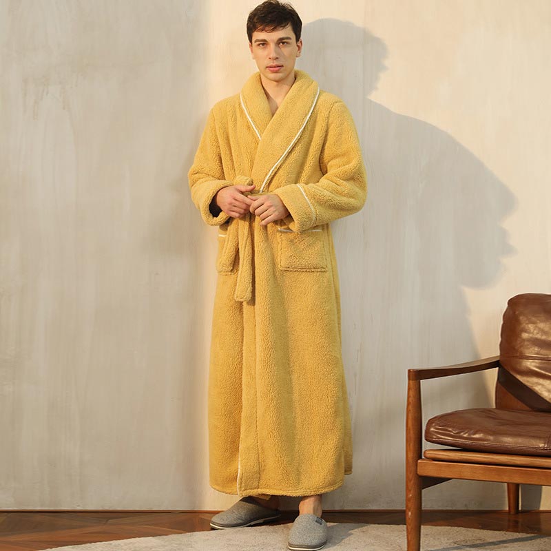 Ownkoti Pyjama polaire confortable, peignoir long - Jaune - Hommes : 3XL - image 3