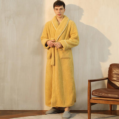 Ownkoti Pyjama polaire confortable, peignoir long - Jaune - Hommes : 3XL - image 3