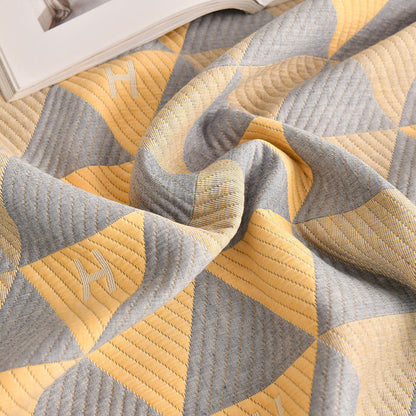 Couette en coton Ownkoti grise et jaune à motif triangulaire