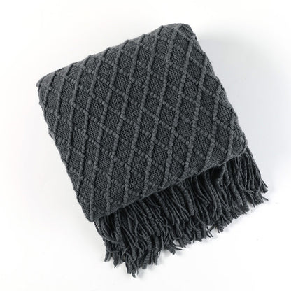 Ownkoti – Couverture tricotée avec motif prisme et pompons