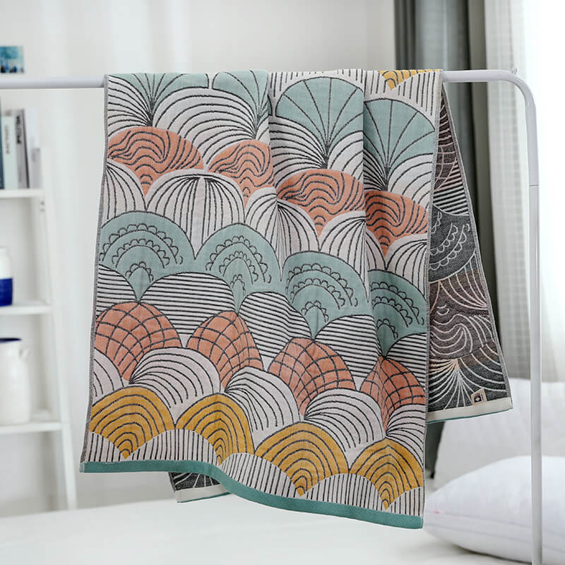 Serviette de plage Ownkoti en coton jacquard avec imprimé coquillage