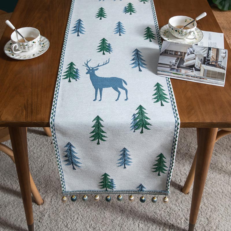 Chemin de table de Noël Ownkoti avec pompon