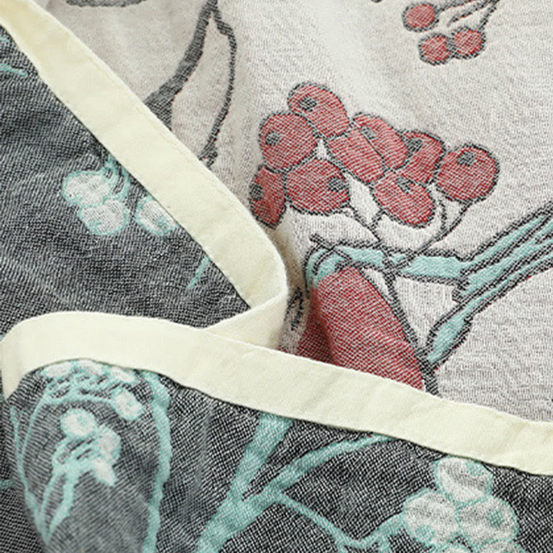 Couette réversible en coton avec motif d'aubépine et d'oiseau